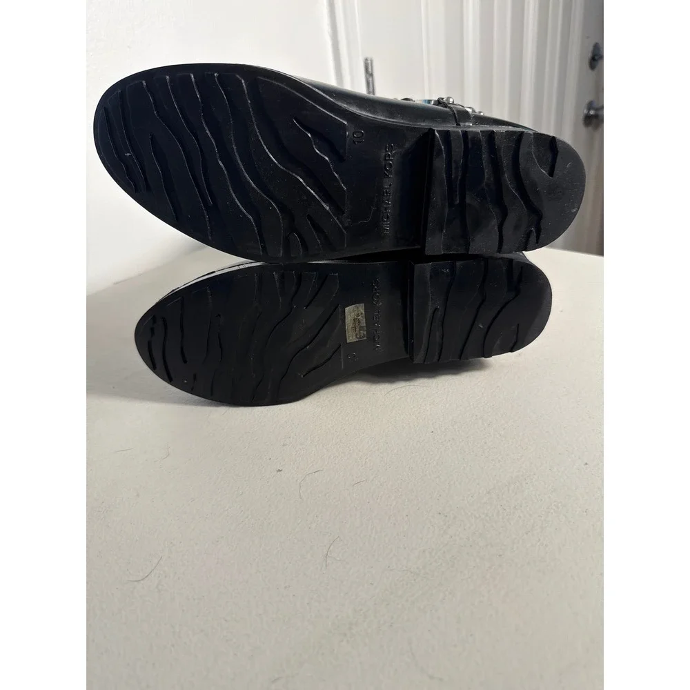 Michael Kors Fulton Harness Rain Boots Black Rubber Tall MK Logo Women 10M